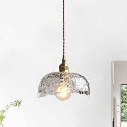 Suspension irrégulière en laiton et verre, plafonnier en verre martelé