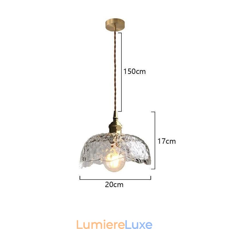 Suspension irrégulière en laiton et verre, plafonnier en verre martelé