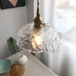 Suspension irrégulière en laiton et verre, plafonnier en verre martelé