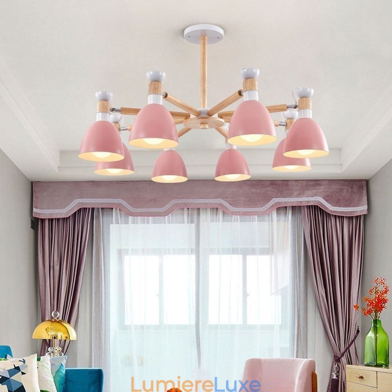 Suspension Macaron nordique, lustre créatif en bois