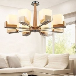 Lustre suspendu nordique en bois et abat-jour en verre
