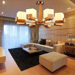 Lustre suspendu nordique en bois et abat-jour en verre