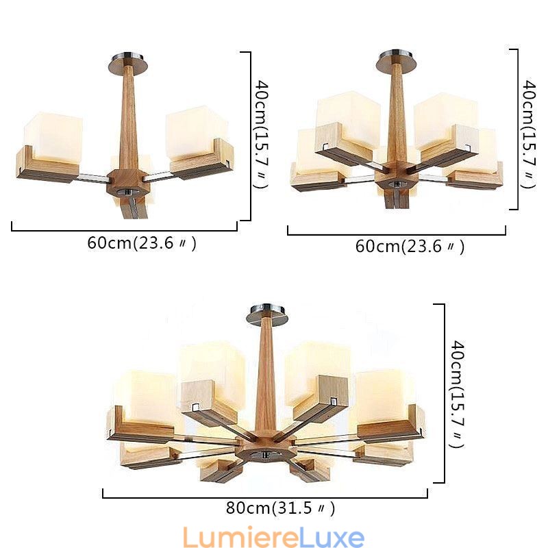 Lustre suspendu nordique en bois et abat-jour en verre