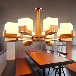 Lustre suspendu nordique en bois et abat-jour en verre