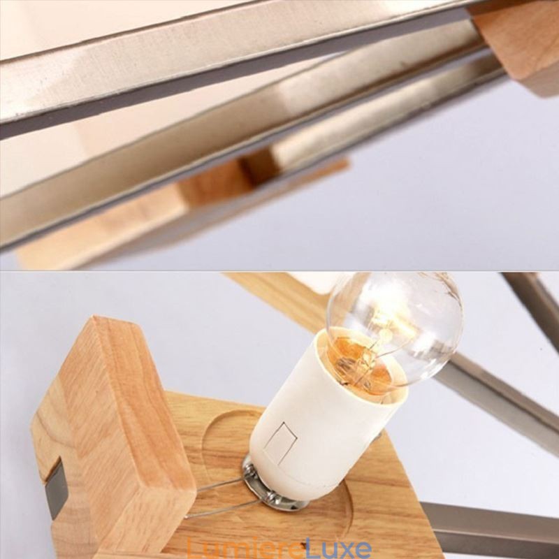 Lustre suspendu nordique en bois et abat-jour en verre