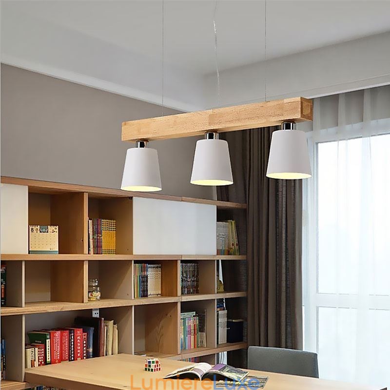 Lustre en bois nordique unique, suspension droite pour café