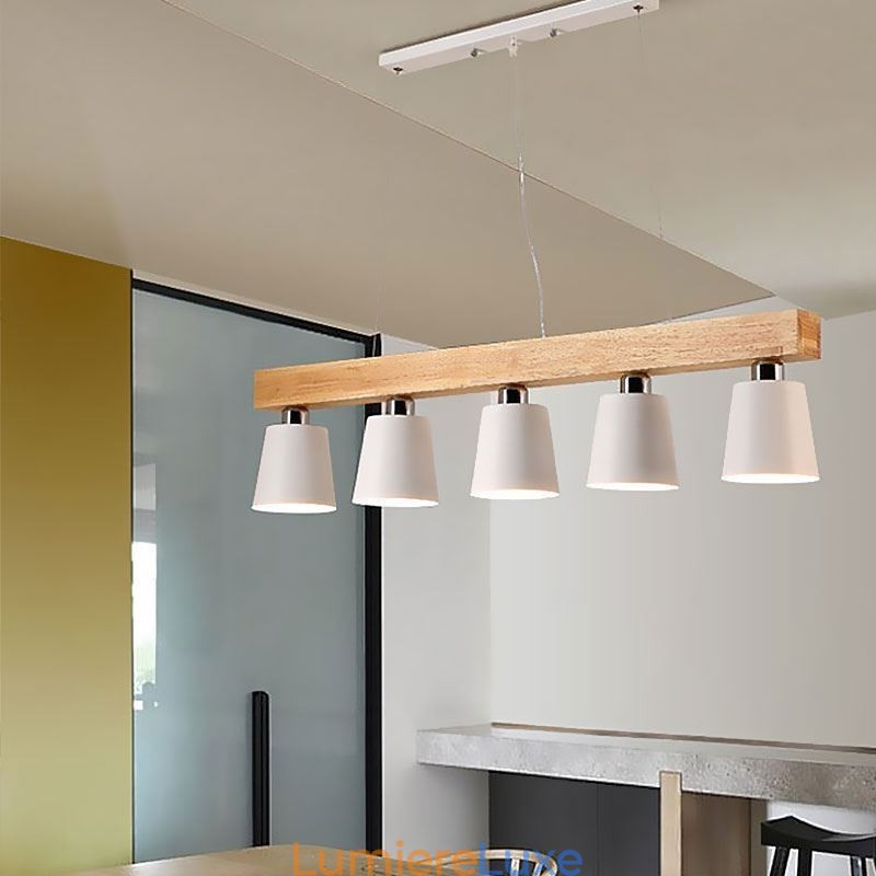 Lustre en bois nordique unique, suspension droite pour café