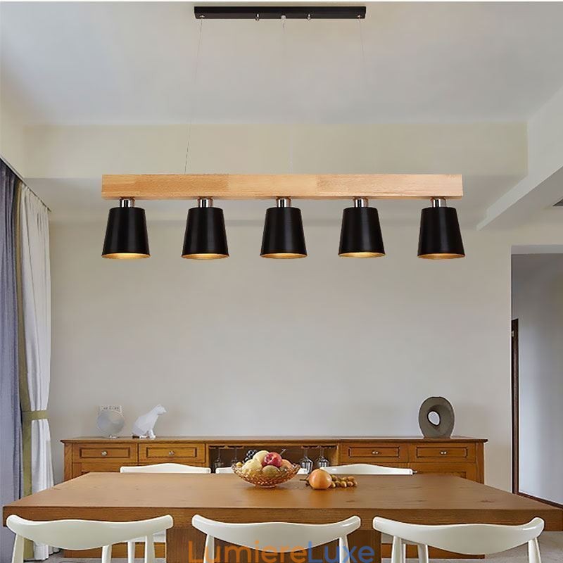 Lustre en bois nordique unique, suspension droite pour café