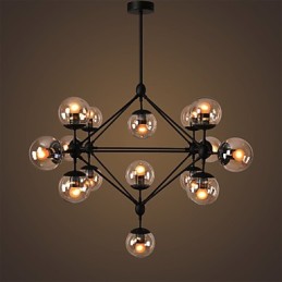 Lustre 15 lumières boules de verre rétro extérieur garage métal
