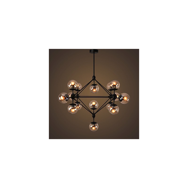 Lustre 15 lumières boules de verre rétro extérieur garage métal