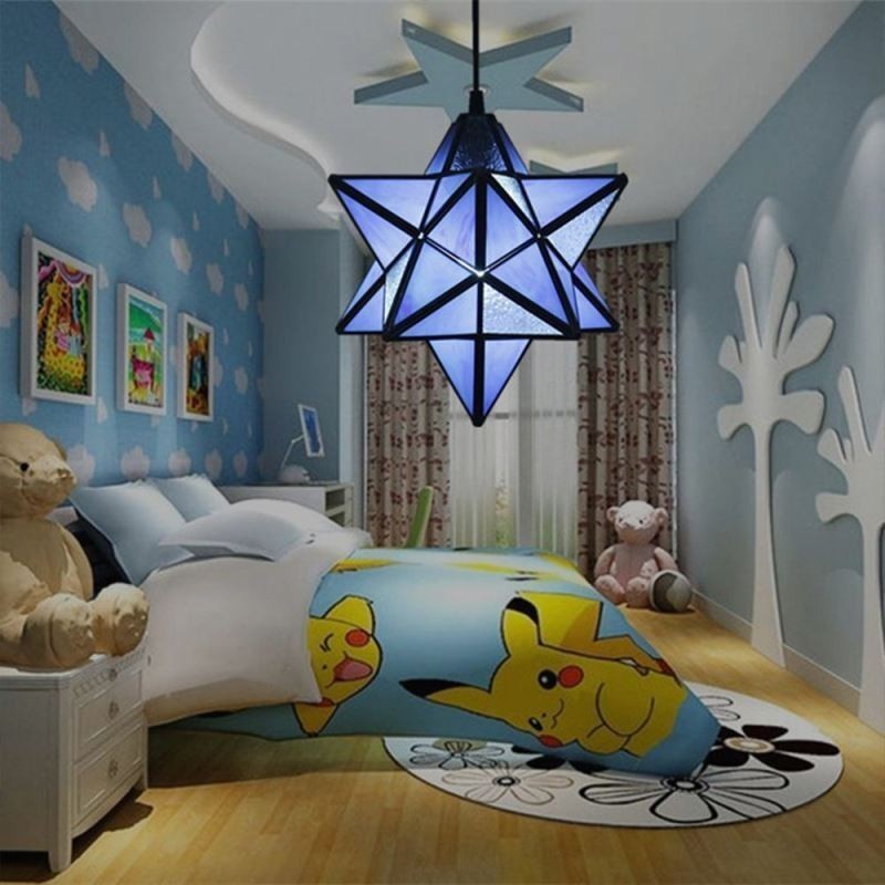 Suspension européenne en vitrail, lampe suspendue créative en forme d'étoile