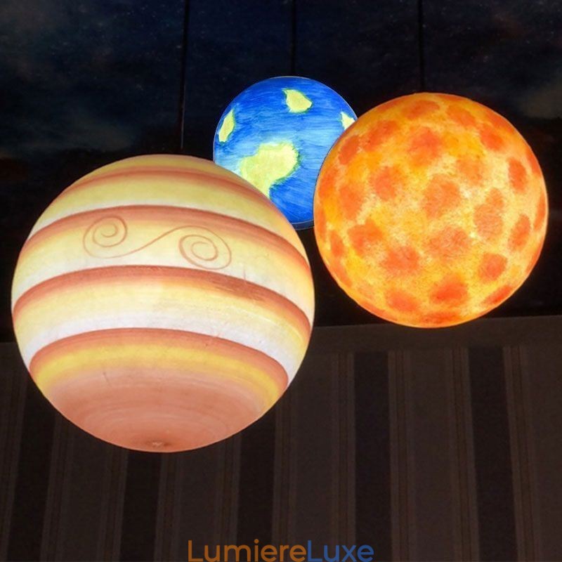 Lampe à suspension au design nordique, lustre unique représentant les planètes du système solaire