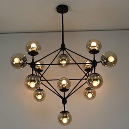 Lustre 15 lumières boules de verre rétro extérieur garage métal