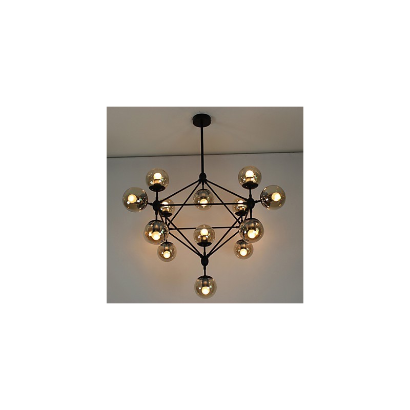 Lustre 15 lumières boules de verre rétro extérieur garage métal