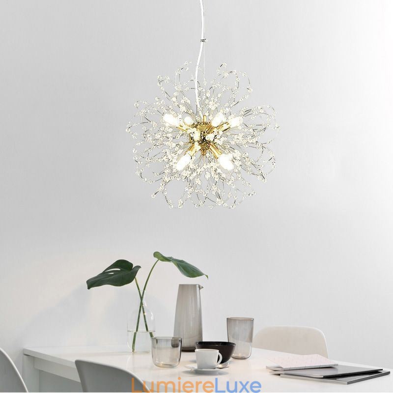 Lustre élégant en cristal avec suspension en forme de pissenlit