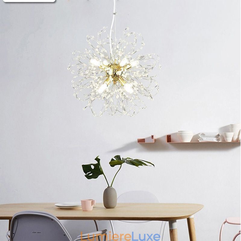 Lustre élégant en cristal avec suspension en forme de pissenlit