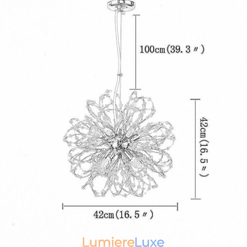 Lustre élégant en cristal avec suspension en forme de pissenlit