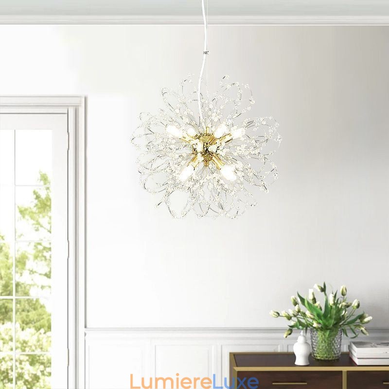 Lustre élégant en cristal avec suspension en forme de pissenlit