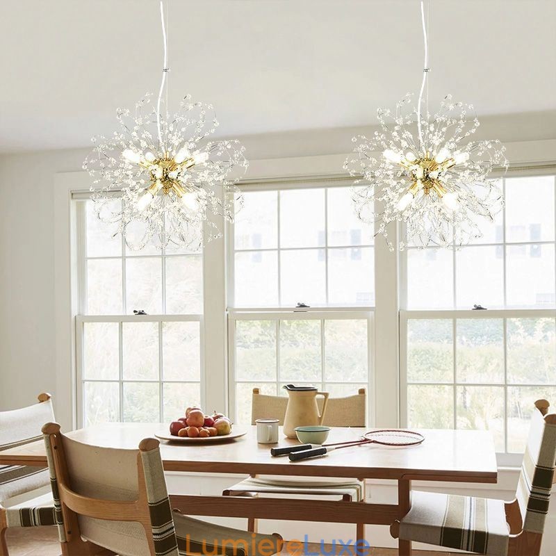 Lustre élégant en cristal avec suspension en forme de pissenlit