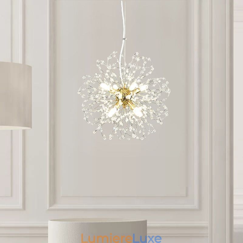 Lustre élégant en cristal avec suspension en forme de pissenlit