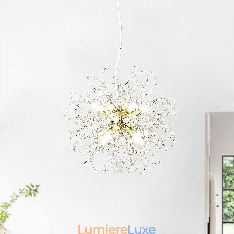 Lustre élégant en cristal avec suspension en forme de pissenlit