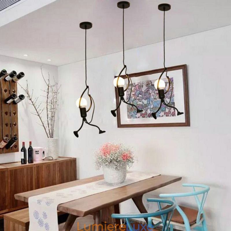 Lampe suspendue moderne et simple en forme de petit bonhomme, lumière créative