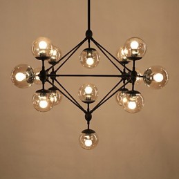 Lustre 15 lumières boules de verre rétro extérieur garage métal