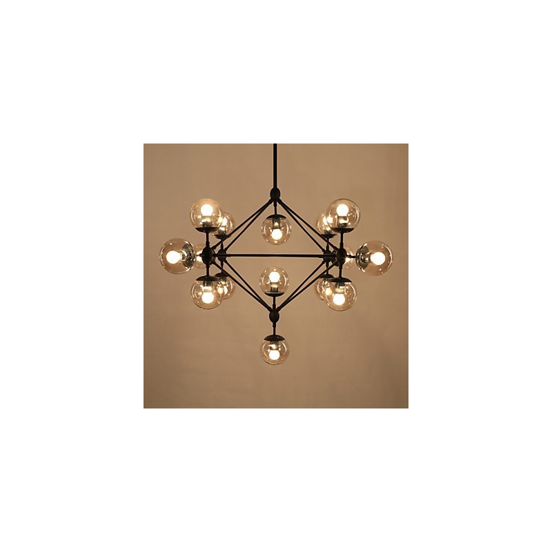 Lustre 15 lumières boules de verre rétro extérieur garage métal