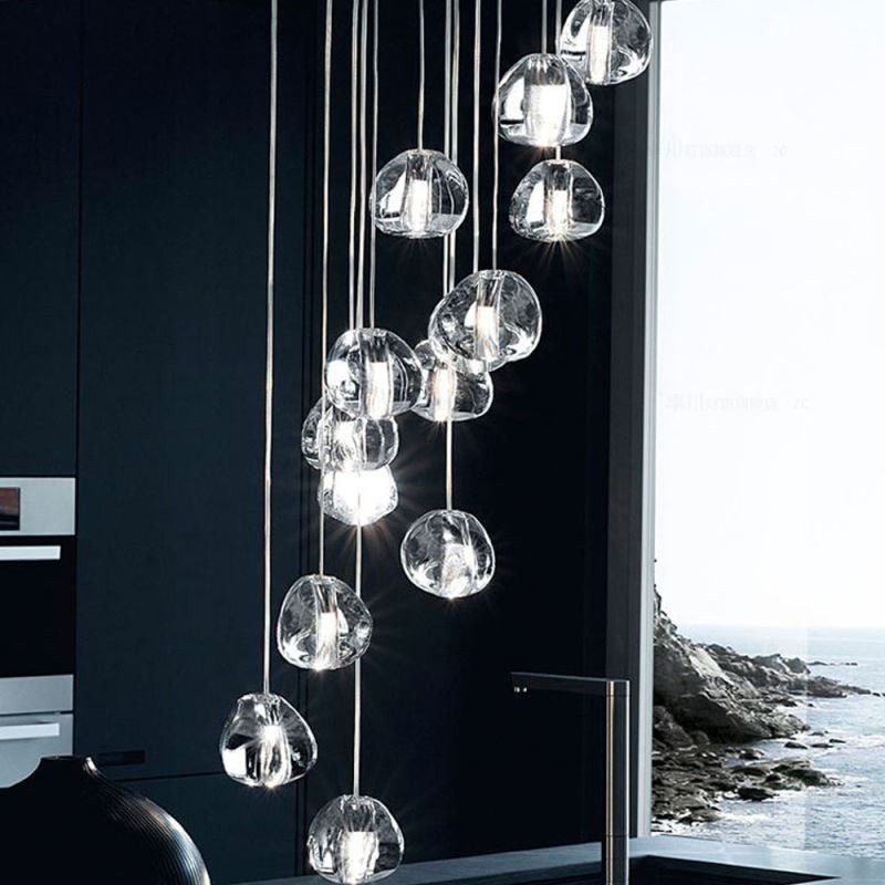 Suspension moderne en cristal avec abat-jour en cristal unique pour escalier duplex