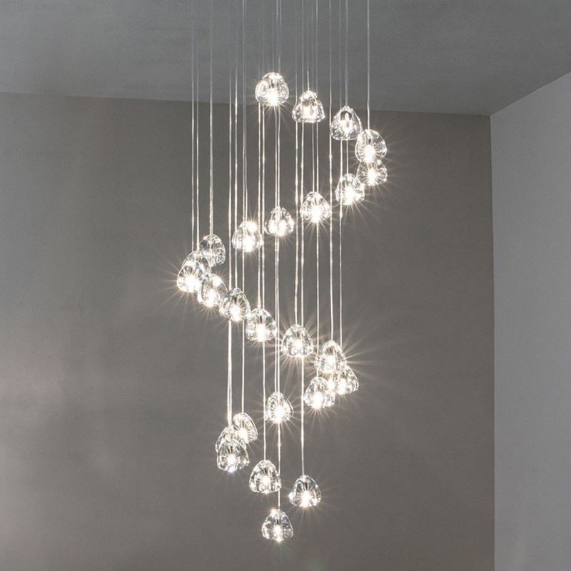 Suspension moderne en cristal avec abat-jour en cristal unique pour escalier duplex