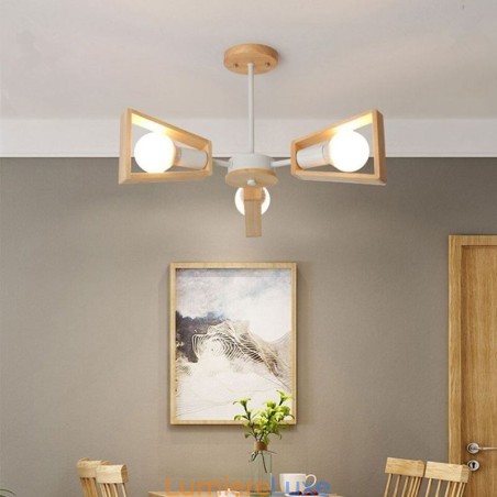 Lustre moderne en forme d'éventail, élégant luminaire suspendu en bois Lustre moderne en forme d'éventail, élégant luminaire suspendu en bois
