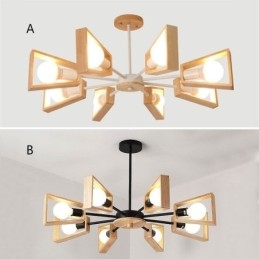 Lustre moderne en forme d'éventail, élégant luminaire suspendu en bois