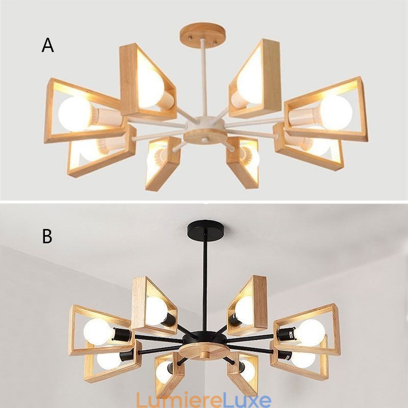 Lustre moderne en forme d'éventail, élégant luminaire suspendu en bois