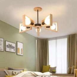 Lustre moderne en forme d'éventail, élégant luminaire suspendu en bois