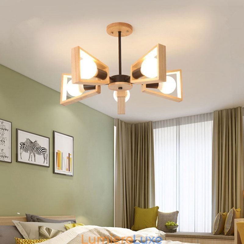Lustre moderne en forme d'éventail, élégant luminaire suspendu en bois