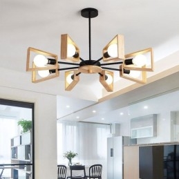 Lustre moderne en forme d'éventail, élégant luminaire suspendu en bois
