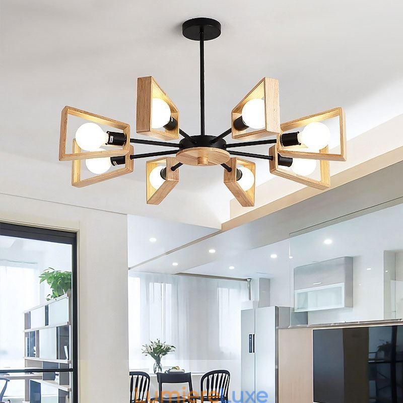 Lustre moderne en forme d'éventail, élégant luminaire suspendu en bois