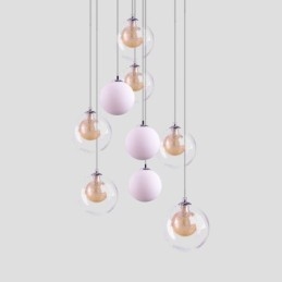 Suspension en verre avec boule en nickel doré brossé et verre laiteux