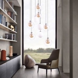 Suspension en verre avec boule en nickel doré brossé et verre laiteux