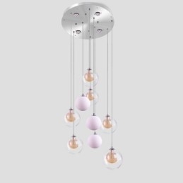 Suspension en verre avec boule en nickel doré brossé et verre laiteux