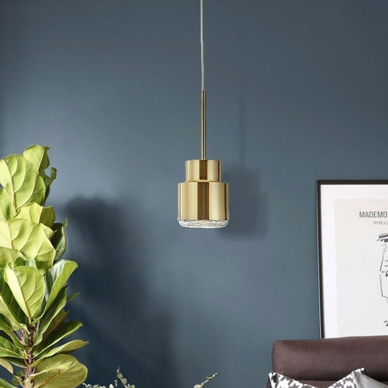 Suspension en verre postmoderne, lampe cylindrique dorée, éclairage lumineux