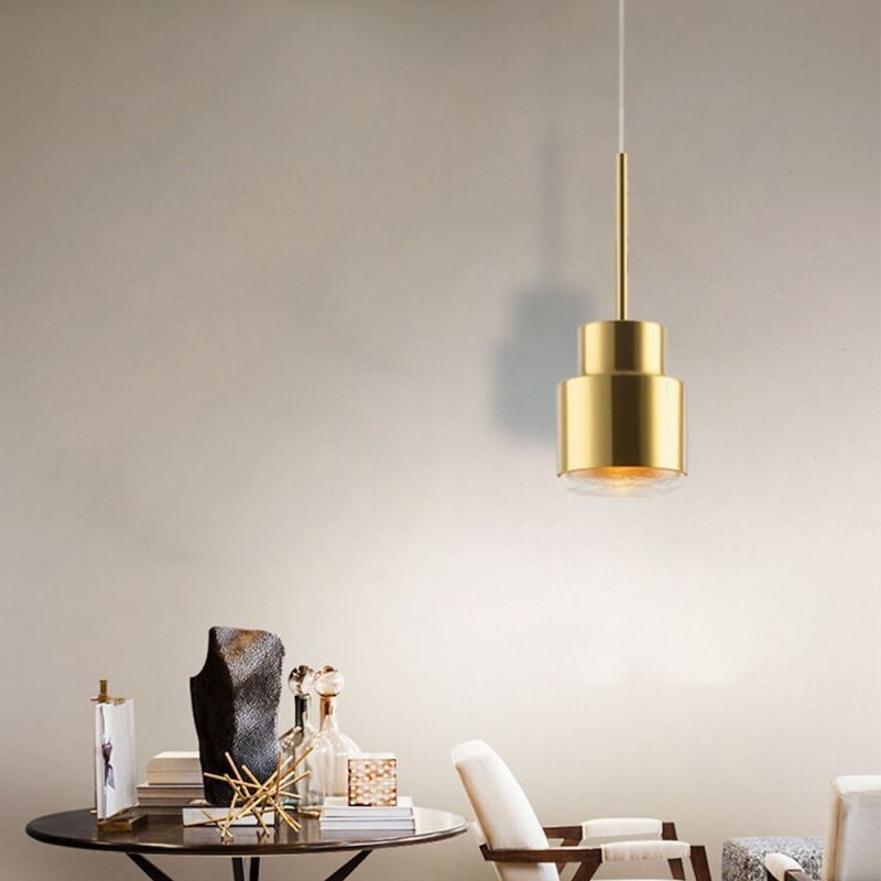 Suspension en verre postmoderne, lampe cylindrique dorée, éclairage lumineux