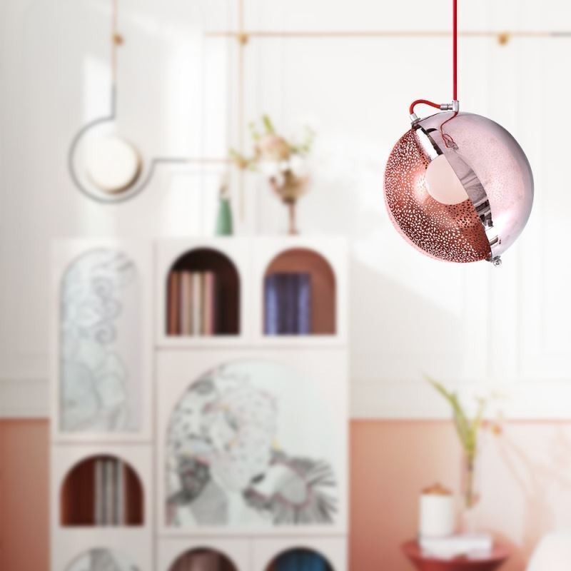 Suspension moderne en or rose avec abat-jour en verre demi-rond, luminaire décoratif pour café