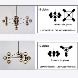 Lustre 15 lumières boules de verre rétro extérieur garage métal