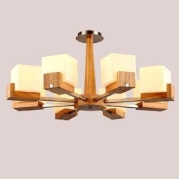 Lustre suspendu nordique en bois et abat-jour en verre
