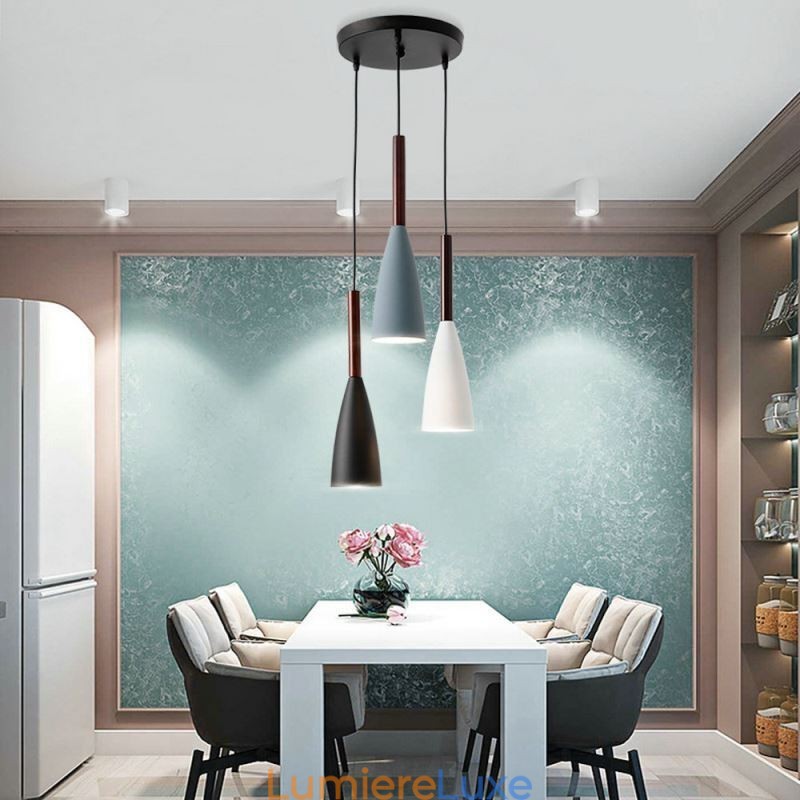 Suspension moderne et simple à trois lumières, luminaire créatif en aluminium pour café