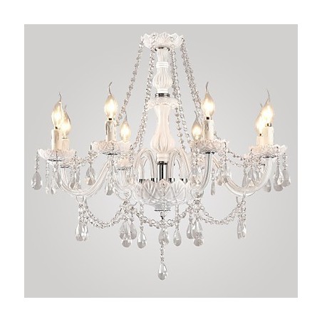 Lustre en cristal blanc moderne à 8 lumières Lustre en cristal blanc moderne à 8 lumières