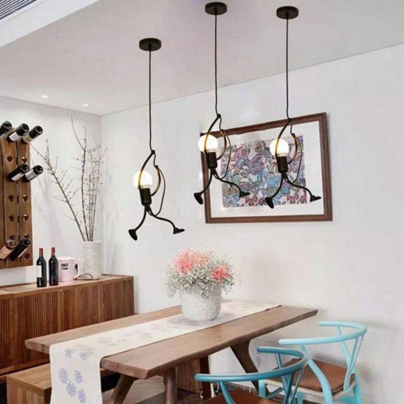 Lampe suspendue moderne et simple en forme de petit bonhomme, lumière créative