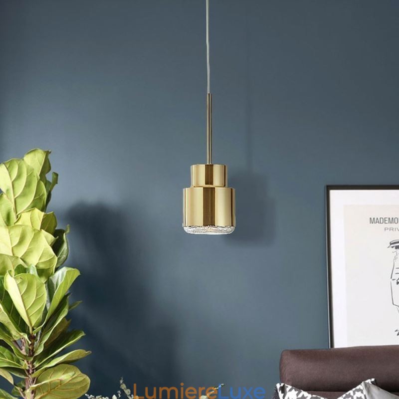 Suspension en verre postmoderne, lampe cylindrique dorée, éclairage lumineux