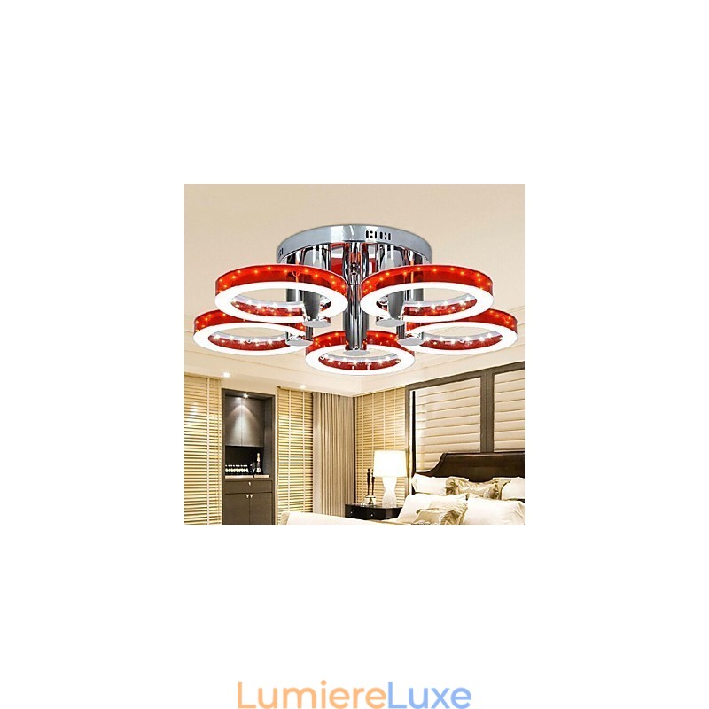 Lustre moderne en acrylique rouge à 5 lumières (finition chromée)